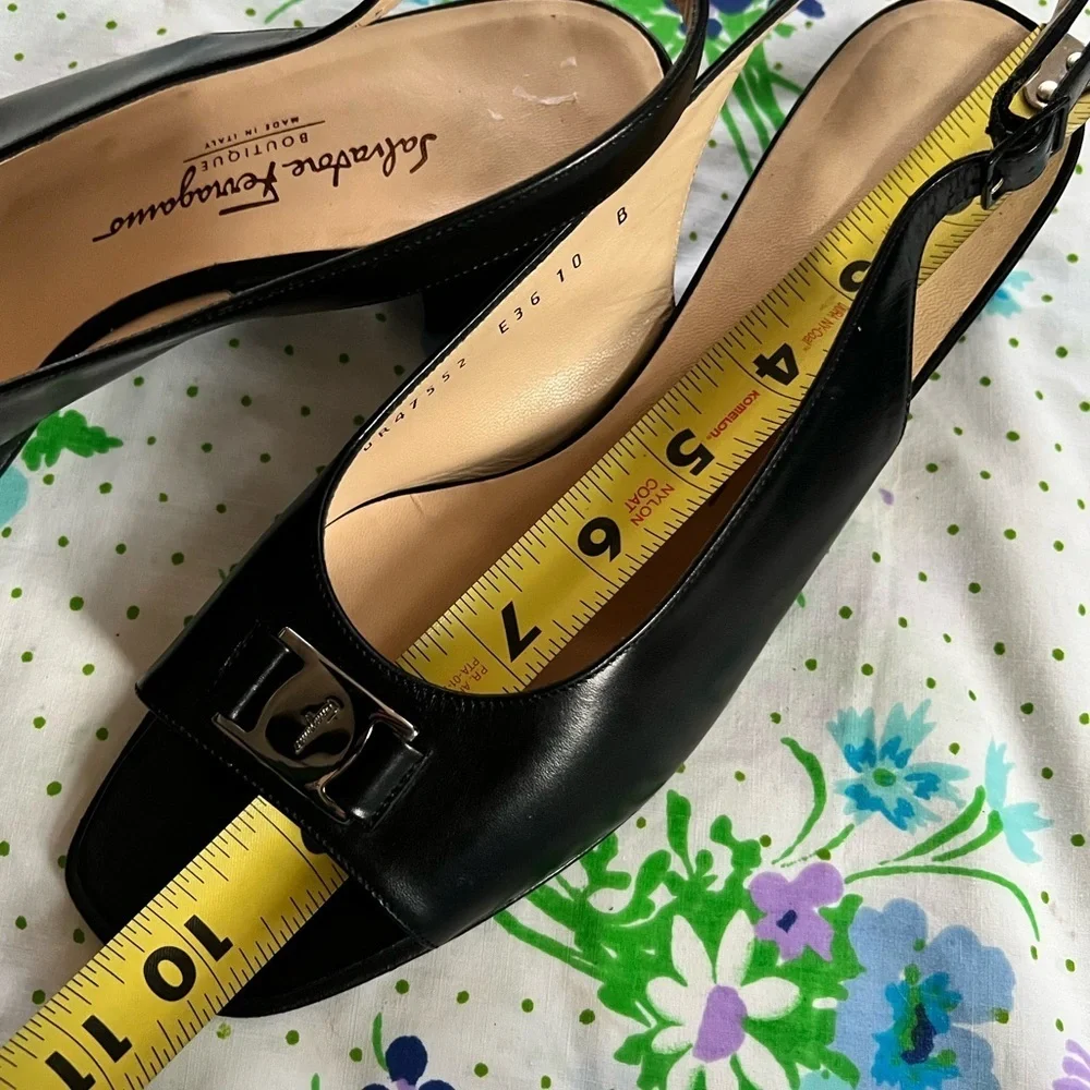 Salvatore Ferragamo Slingback Peep Toe Heels - 10 ‘Renata’